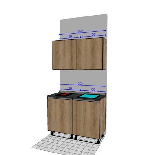 Immagine di Cucina 120 cm -  Rovere -  Gola - Rovere - Lavello a Destra 