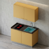 Cucina compatta 120 cm con maniglia e lavello destro in ambientazione giallo