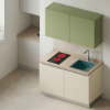 	Cucina preconfigurata 120 cm con gola e lavello destro ambientazione verde e avorio