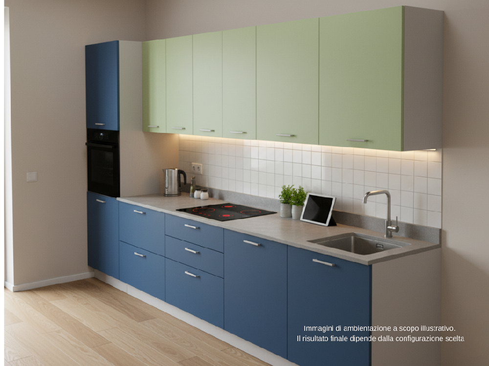 Cucina su misura verde e blu
